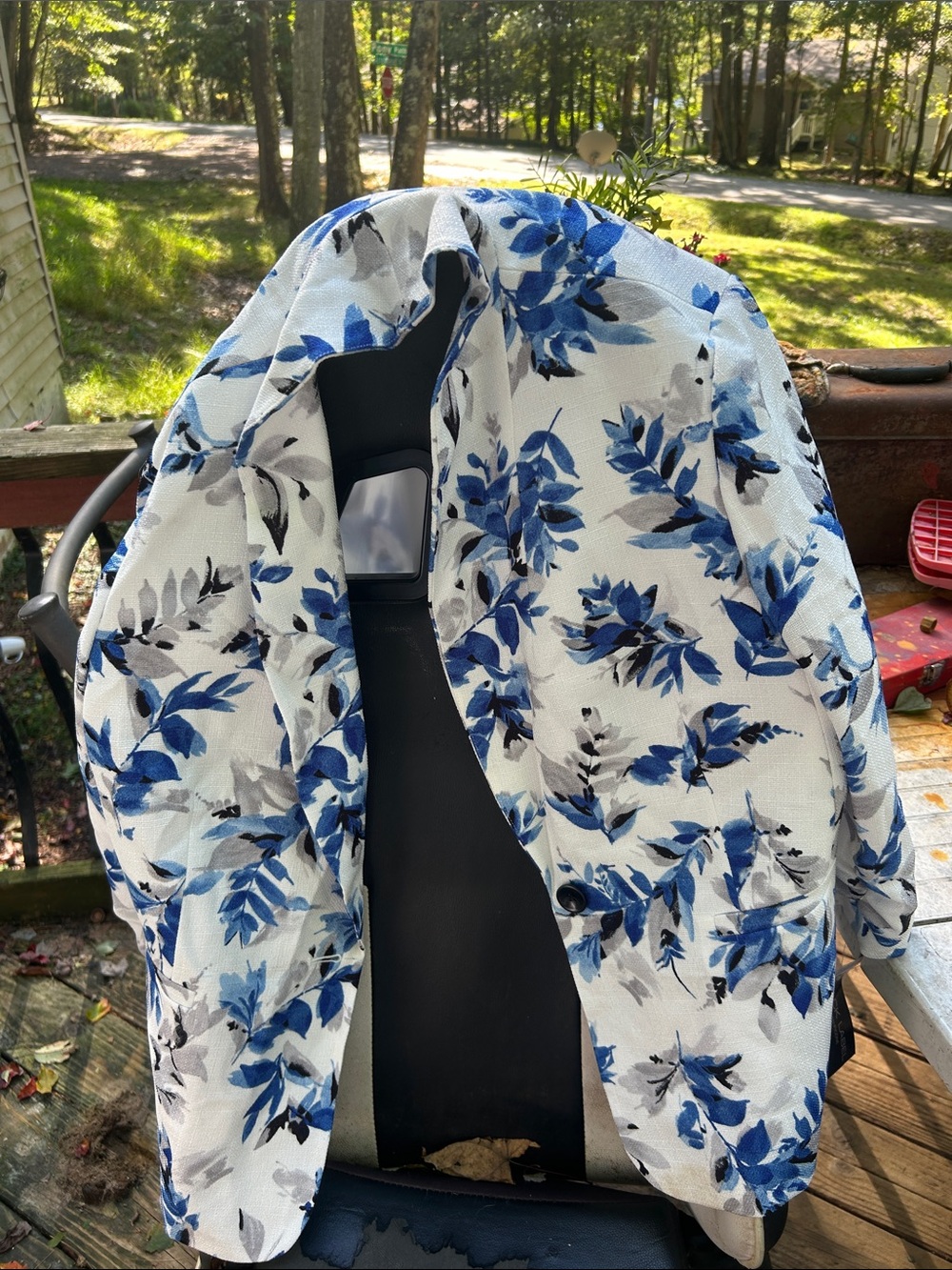 Floral Blue & White Women's Lightweight Blazer